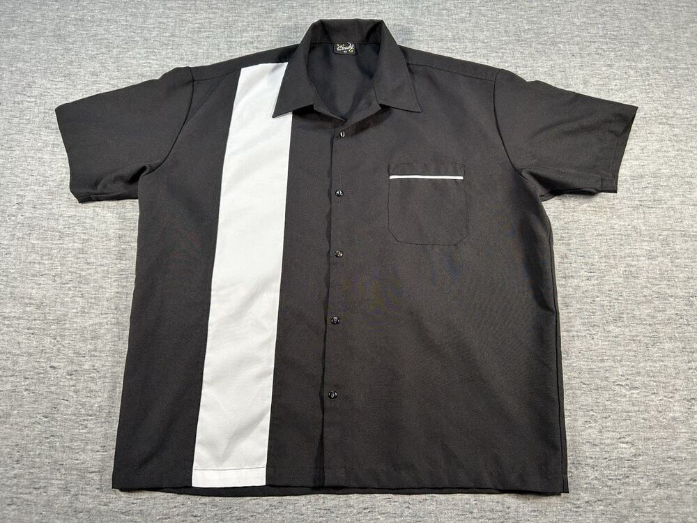 Steady Bowling Shirt Mens XXL Black White Stripe Short Sleeve Retro Made in USA
